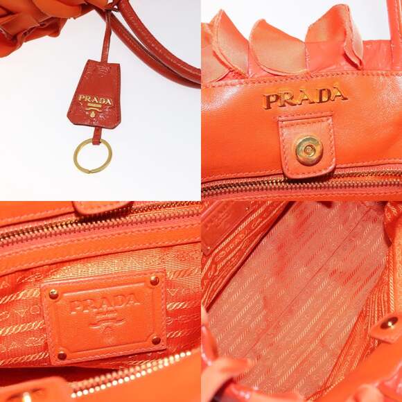 PRADA Hand Bag Nylon Orange Gold - Picture 11 of 12
